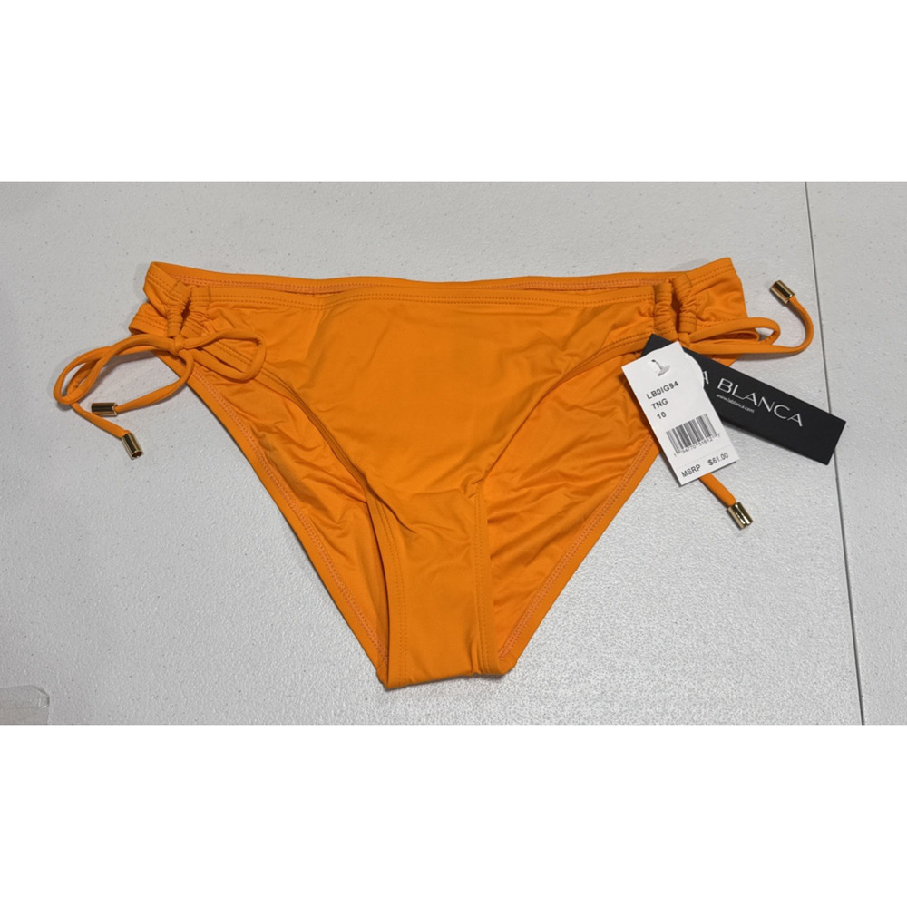 La Blanca Island Goddess Side-Tie Bikini Swimsuit Bottom Sz 10 Tangerine UPF 50+